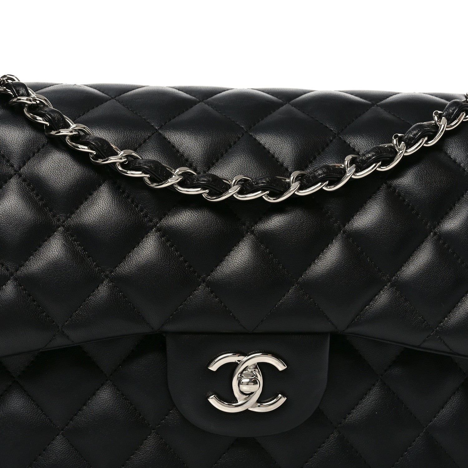 Lambskin Quilted Jumbo Double Flap Black