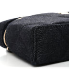 Denim Quilted Top Handle Slim Vanity Case With Chain Dark Blue
