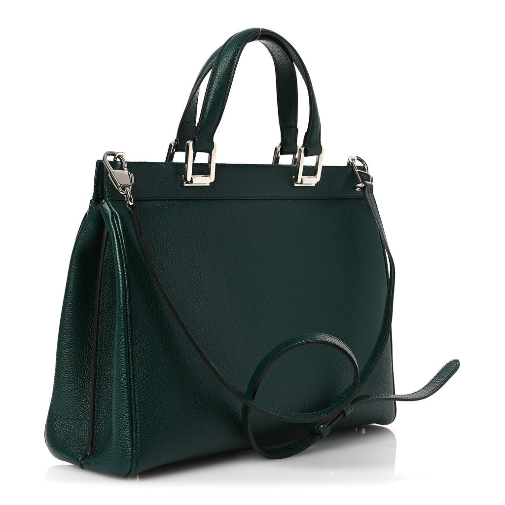 Grainy Calfskin Medium Zumi Top Handle Bag Vintage Green