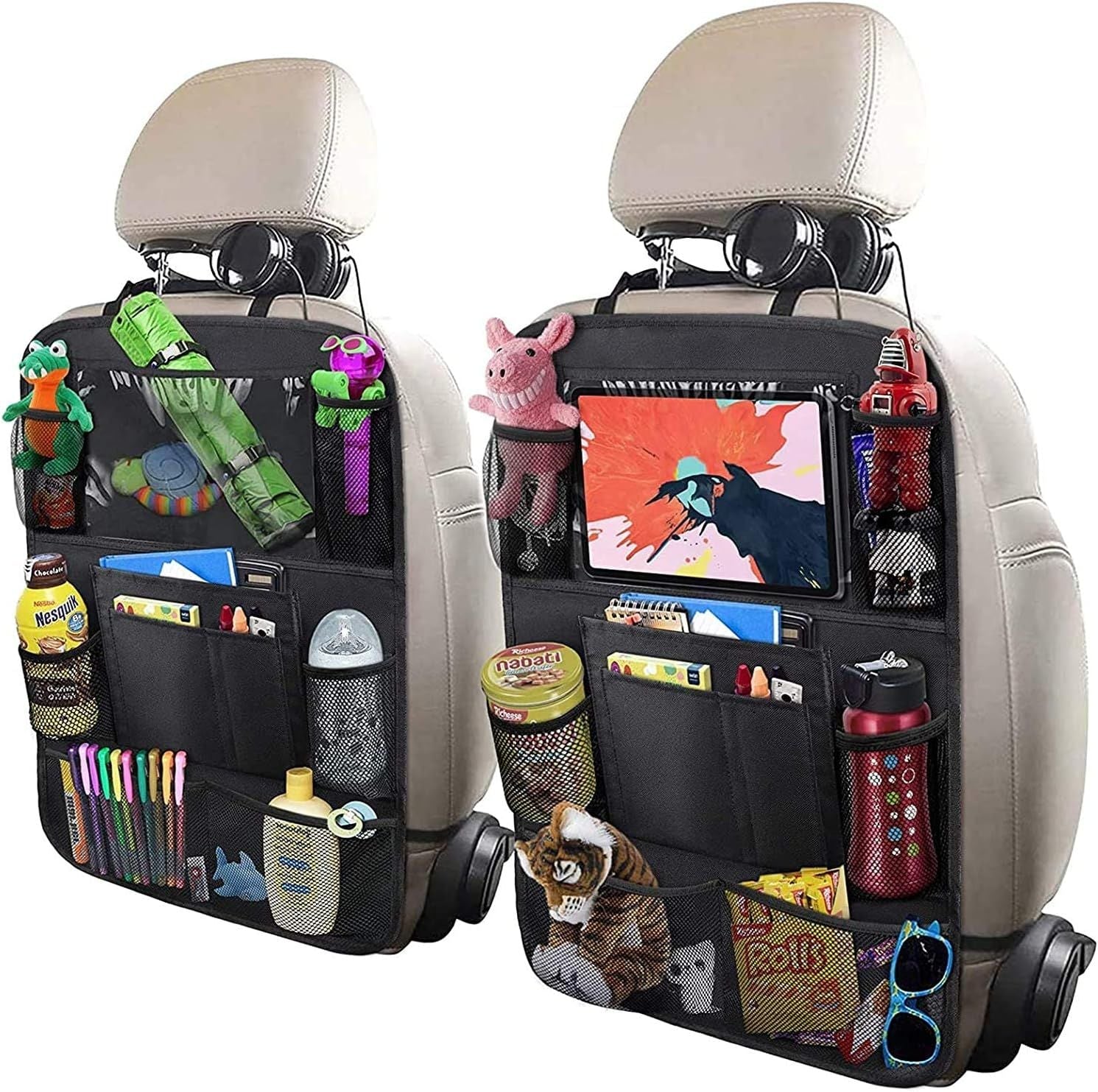 Car Front Seat Organizer | US Quality, Multi-Compartment Storage for Tablets, Laptops, Water Bottles, Fashion Glasses - Fit for All Vehicles,