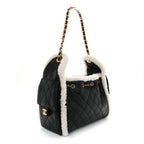 Crumpled Sheepskin Shearling Quilted Small Chanel 25 Handbag Black White
