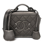 Metallic Caviar Quilted Small CC Filigree Vanity Case Dark Silver