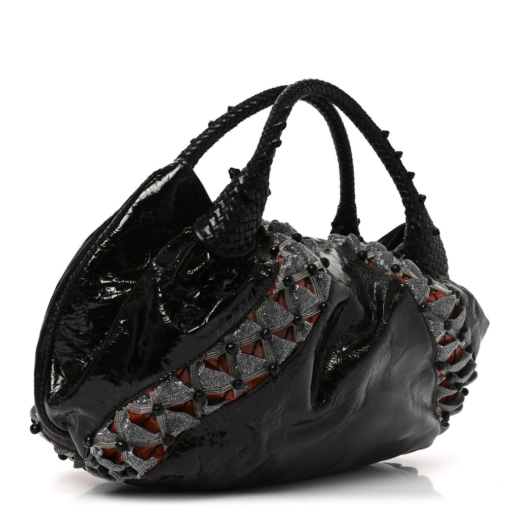Crinkled Lambskin Embroidered Spy Black Multicolor
