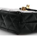 Shiny Aged Calfskin Quilted Mini Nano Kelly Shopper Black