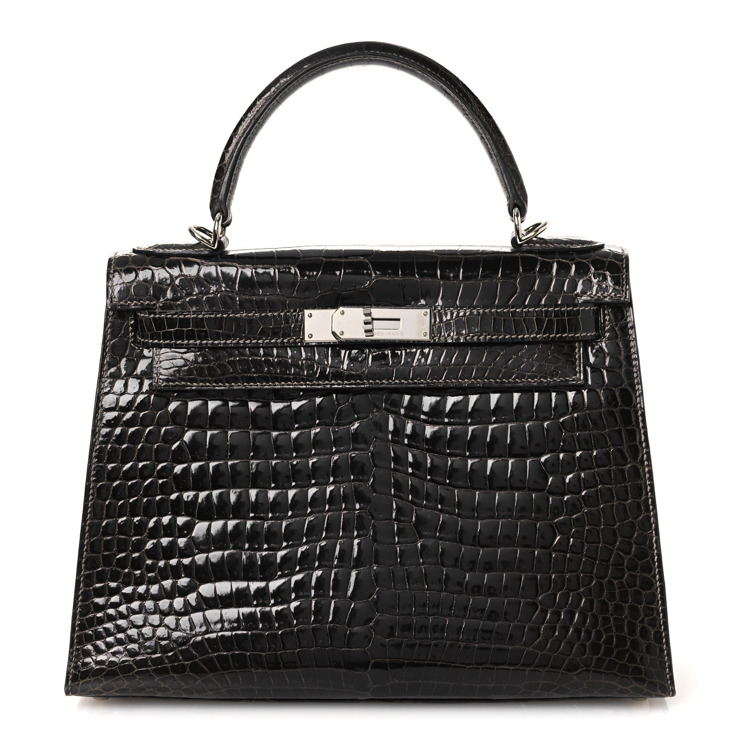 Shiny Porosus Crocodile Kelly Sellier 28 Gris Elephant
