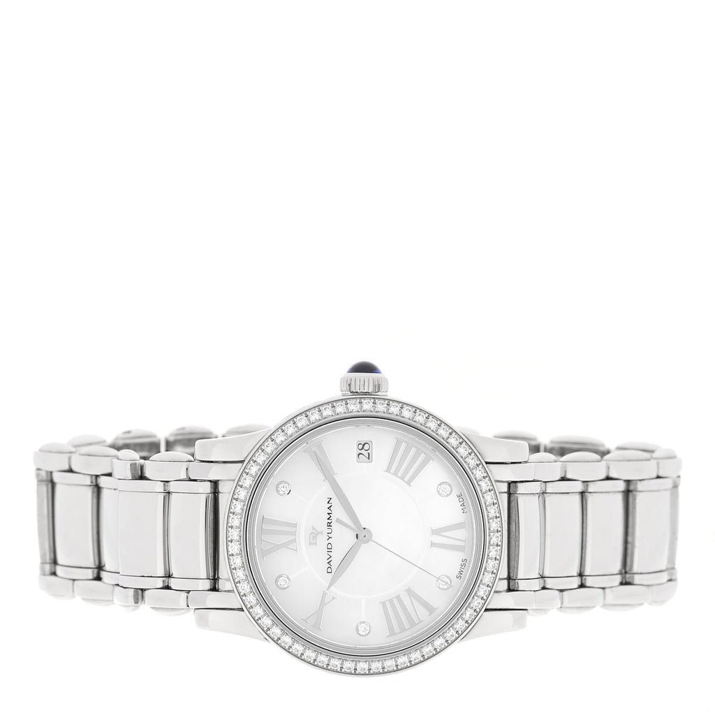 Stainless Steel Diamond Bezel Mother of Pearl 34mm Classic Quartz Watch