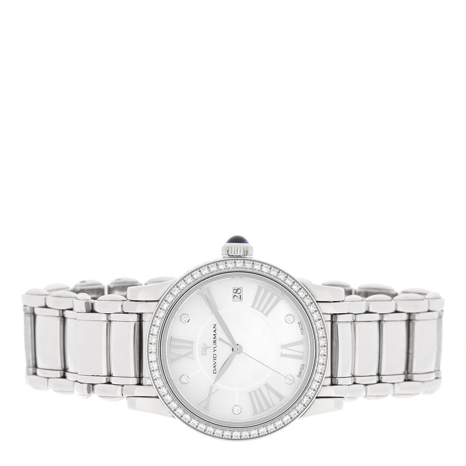 Stainless Steel Diamond Bezel Mother of Pearl 34mm Classic Quartz Watch