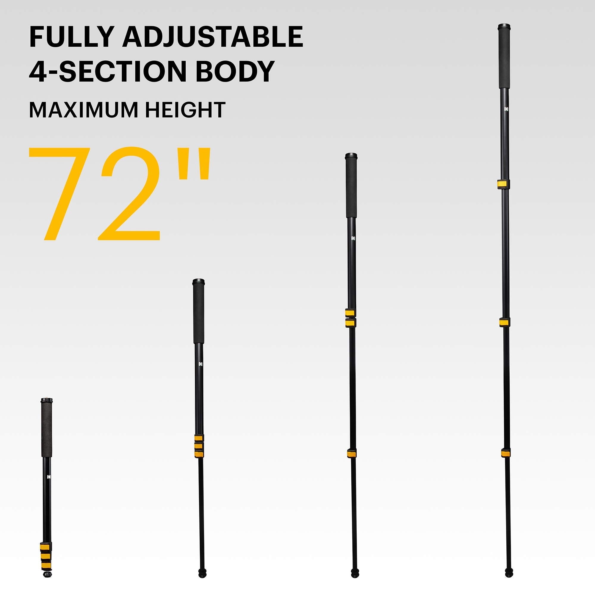 Kodak PhotoGear 72” Portable Camera Monopod, 21”-72” Aluminum Monopod with Wrist Strap & Case