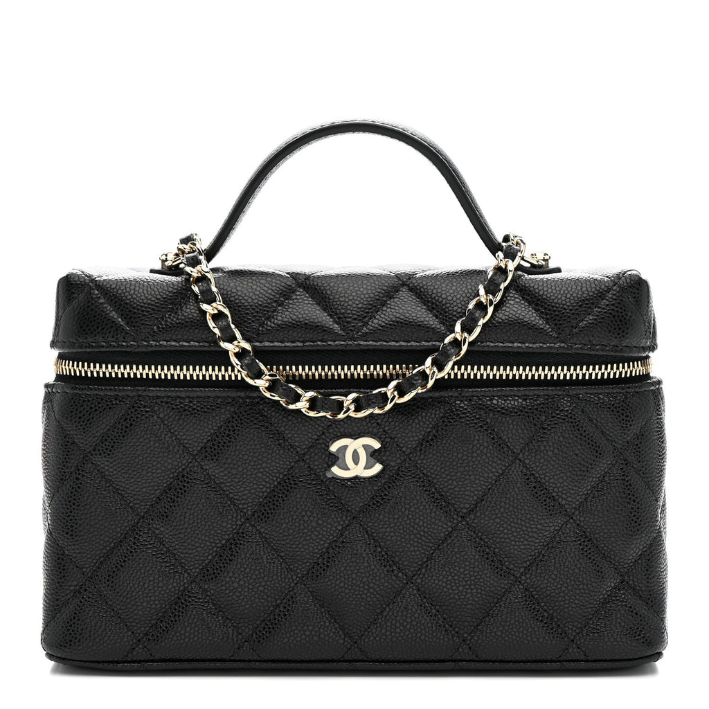 Caviar Quilted Top Handle Slim Vanity With Chain Black