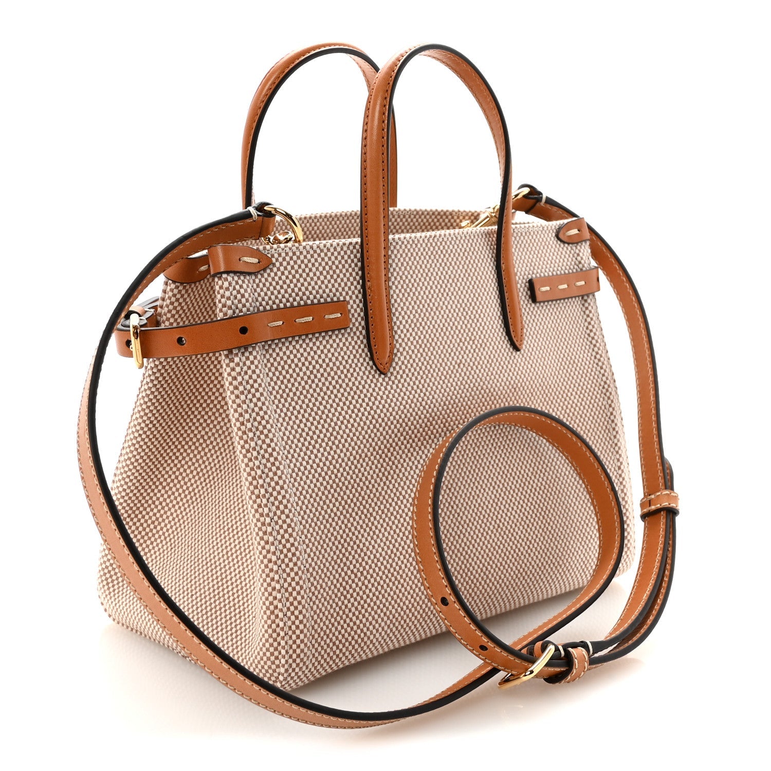 Jacquard Canvas Small Vlogo Antibes Shopping Bag Camel Natural
