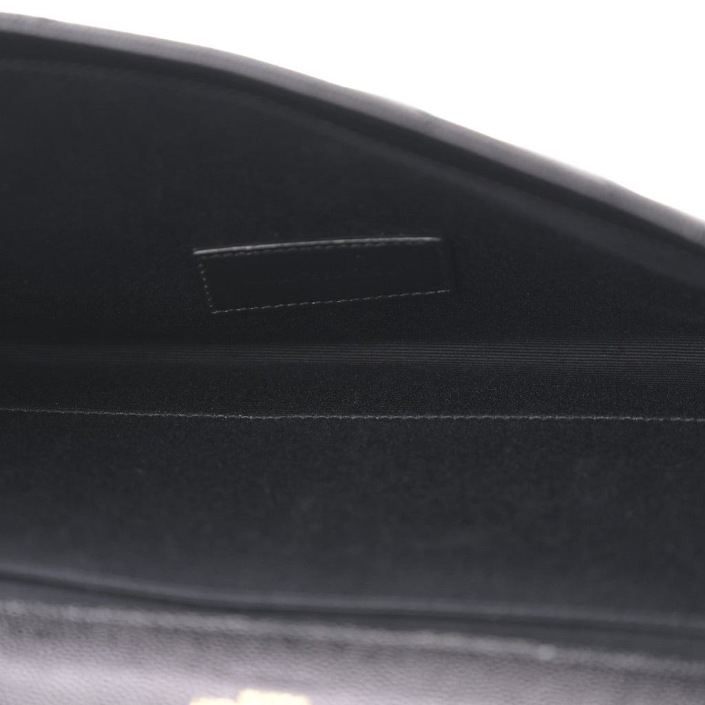 Grain De Poudre Matelasse Chevron Monogram Envelope Clutch Black