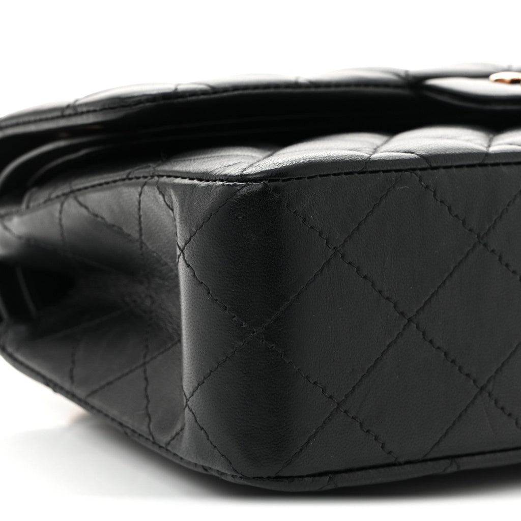 Lambskin Quilted Small Double Flap Black