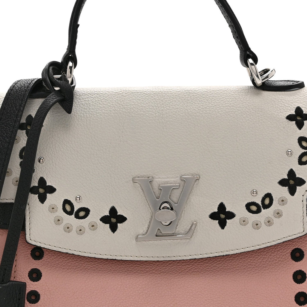 Soft Calfskin Embroidered Lockme Ever BB Rose Pink Snow White Black