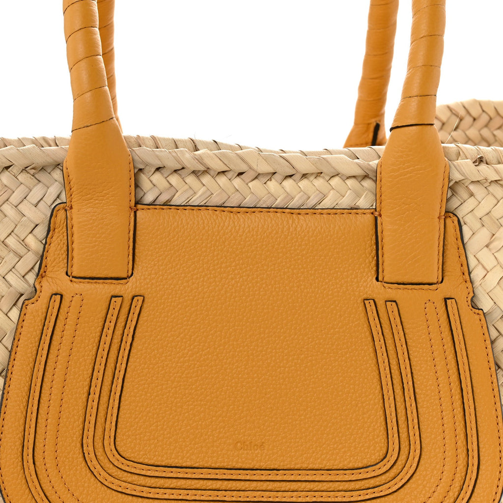 Raffia Small Grain Calfskin Medium Marcie Basket Yellow