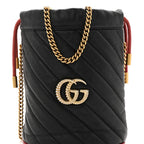 Vintage Effect Calfskin Matelasse Diagonal Mini Torchon GG Marmont 2.0 Bucket Bag Black Romantic Cherry