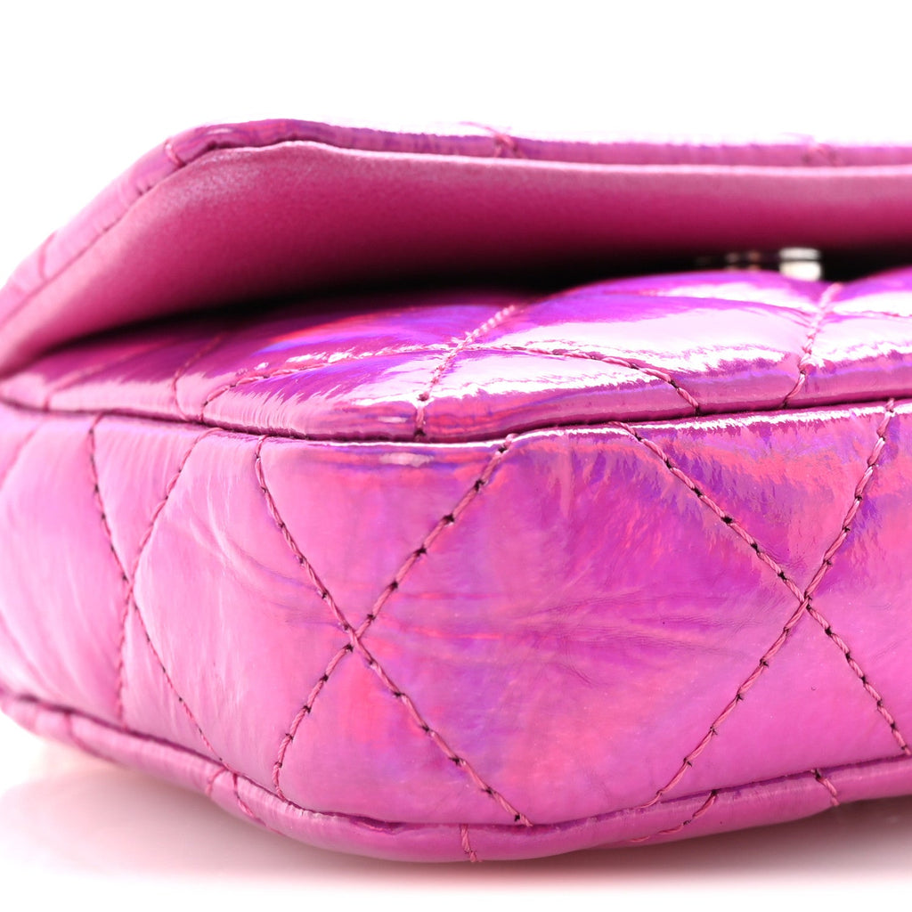 Patent Lambskin Quilted CC Hook Card Holder Pink