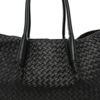 Calfskin Intrecciato Pinacoteca Reversible Tote Black Fondant