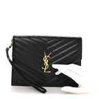 Grain De Poudre Matelasse Chevron Monogram Envelope Clutch Black