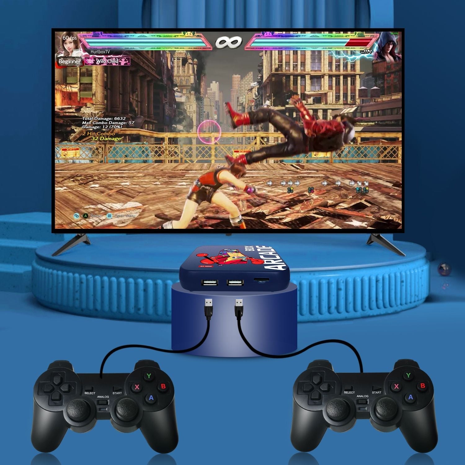 Arcade Box Game Console for PS1/DC/Naomi 64GB Classic Retro 33000+ Games Super Console 4K HD Display on TV Projector Monitor - Wired Controller