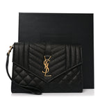 Grain De Poudre Textured Mixed Matelasse Triquilt Monogram Clutch Black
