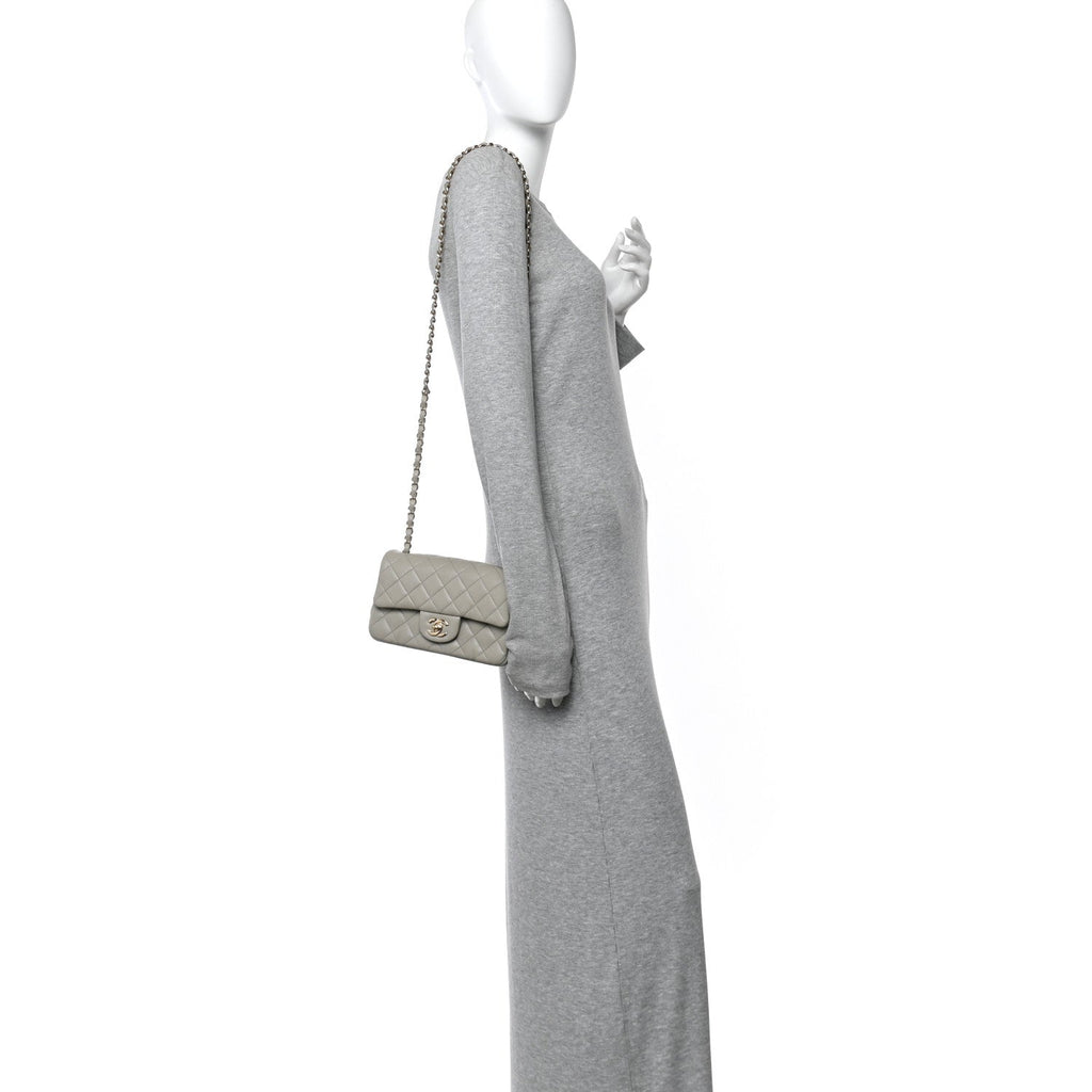Lambskin Quilted Mini Rectangular Flap Grey