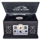 State 7-in-1 Wood Music Center with 3-Speed Turntable & Dual Bluetooth