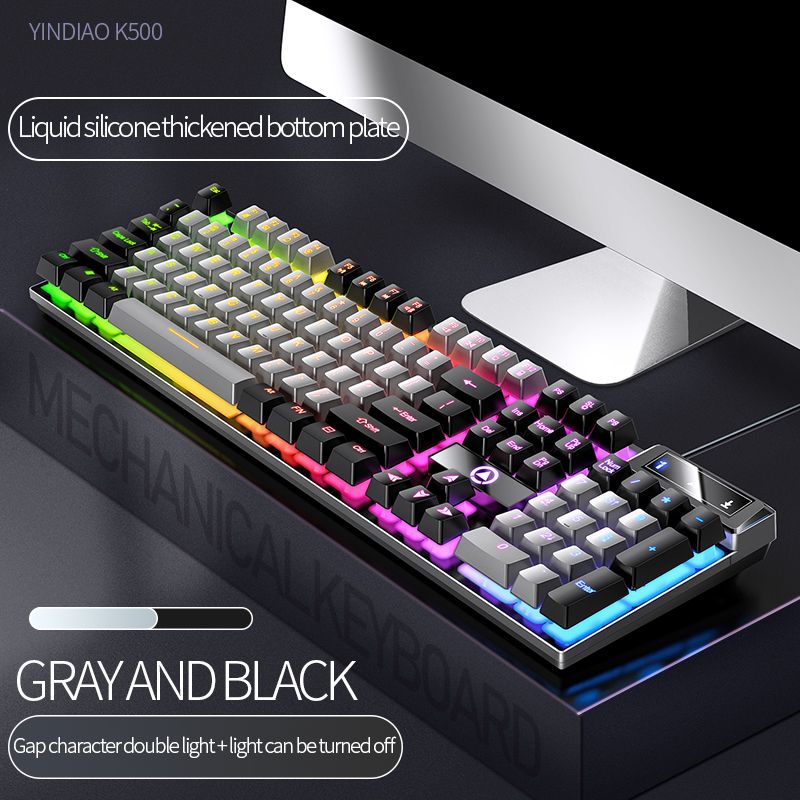 104 Keys Gaming Keyboard Wired Keyboard Color Matching Backlit Mechanical Feel Computer E-sports Peripherals for Desktop Laptop - Light 8