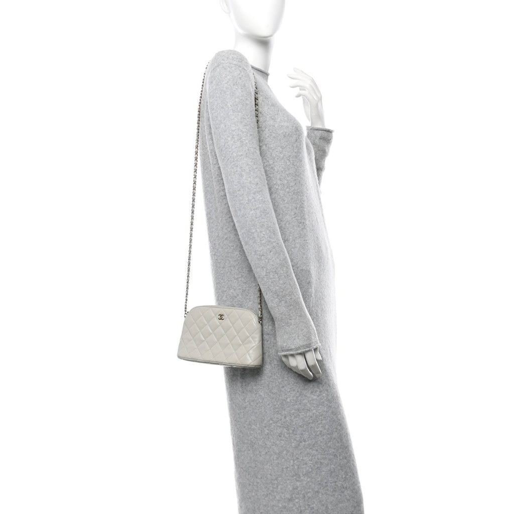 Caviar Quilted Classic Clutch With Chain Light Grey