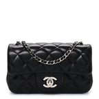 Lambskin Quilted Extra Mini Rectangular Flap Black