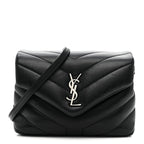 Calfskin Y Quilted Monogram Toy Loulou Crossbody Bag Black