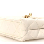 Shiny Aged Calfskin Quilted Mini Nano Kelly Shopper White