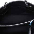 Metallic Grained Calfskin Medium Woven Chain Shopping Bag Black