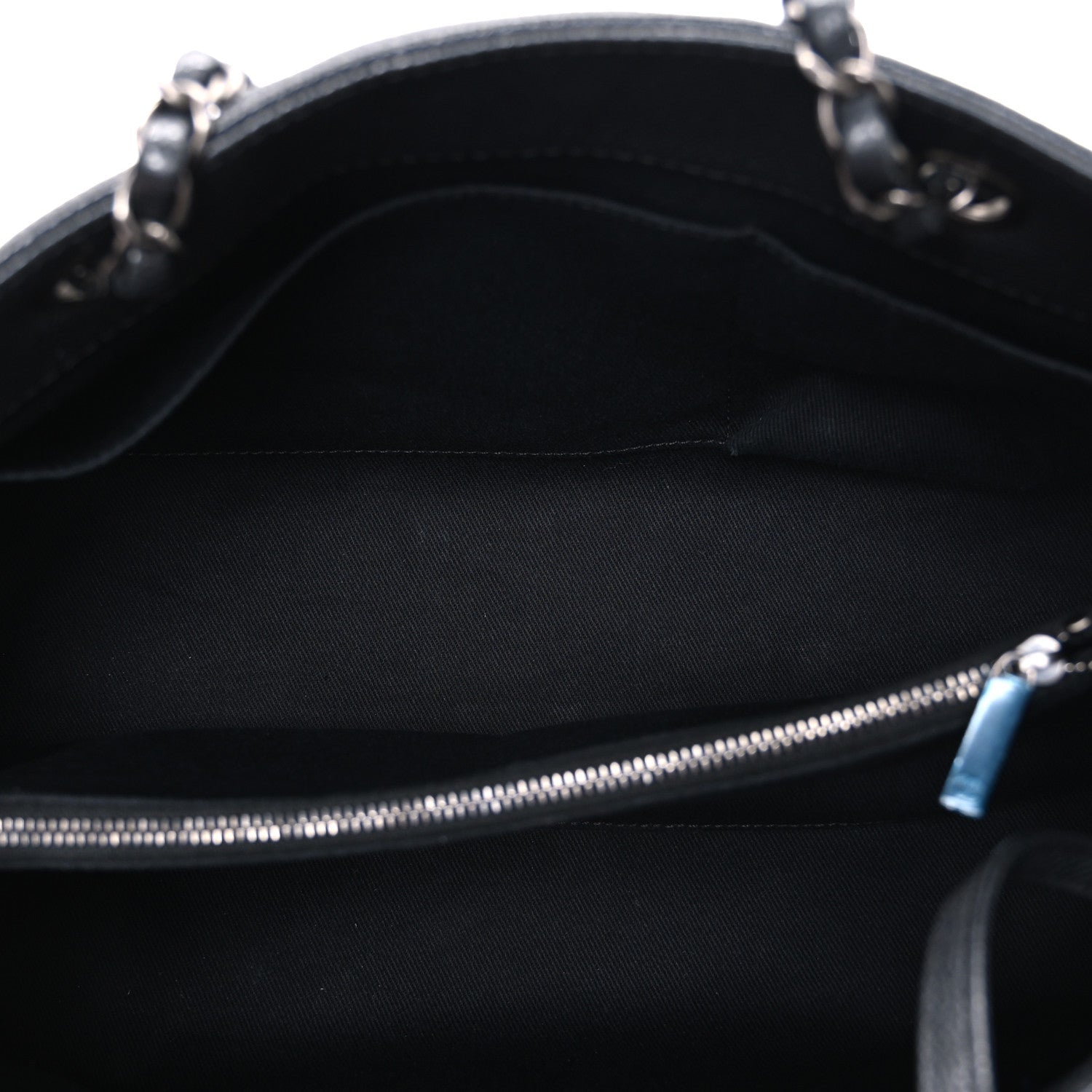 Metallic Grained Calfskin Medium Woven Chain Shopping Bag Black
