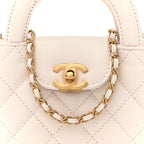 Shiny Aged Calfskin Quilted Mini Nano Kelly Shopper White