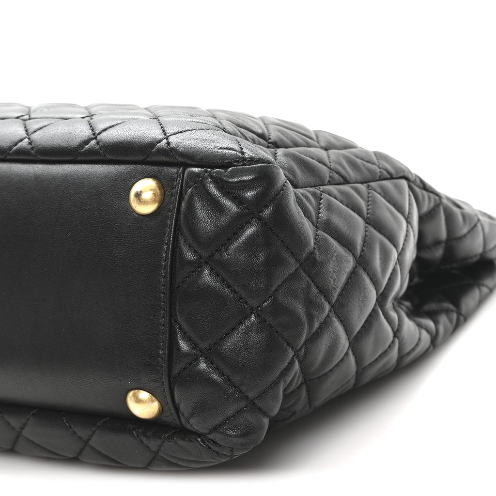 Lambskin Quilted Large Tote Black