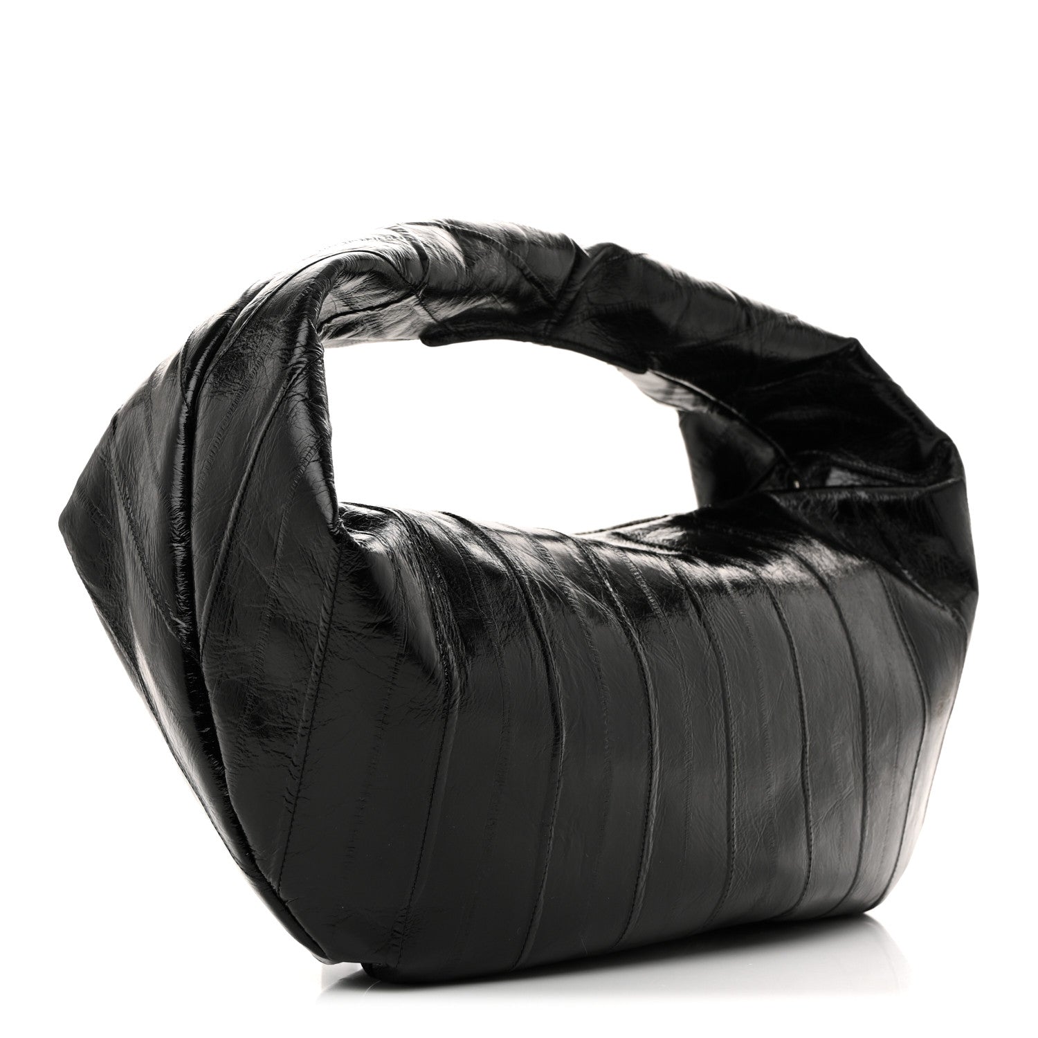 Glossy Calfskin Eelskin Embossed Medium Olivia Hobo Black