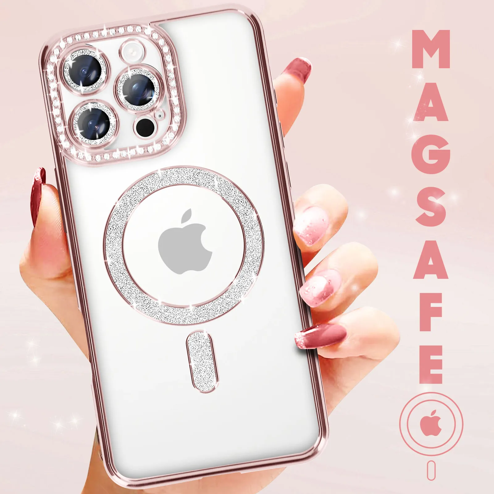 Entronix [Magnetic] Case Compatible with iPhone 16 Pro Max - [Clear Back] Luxury Diamonds