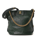 Calfskin Stitched Large Button Up Hobo Dark Green