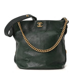 Calfskin Stitched Large Button Up Hobo Dark Green