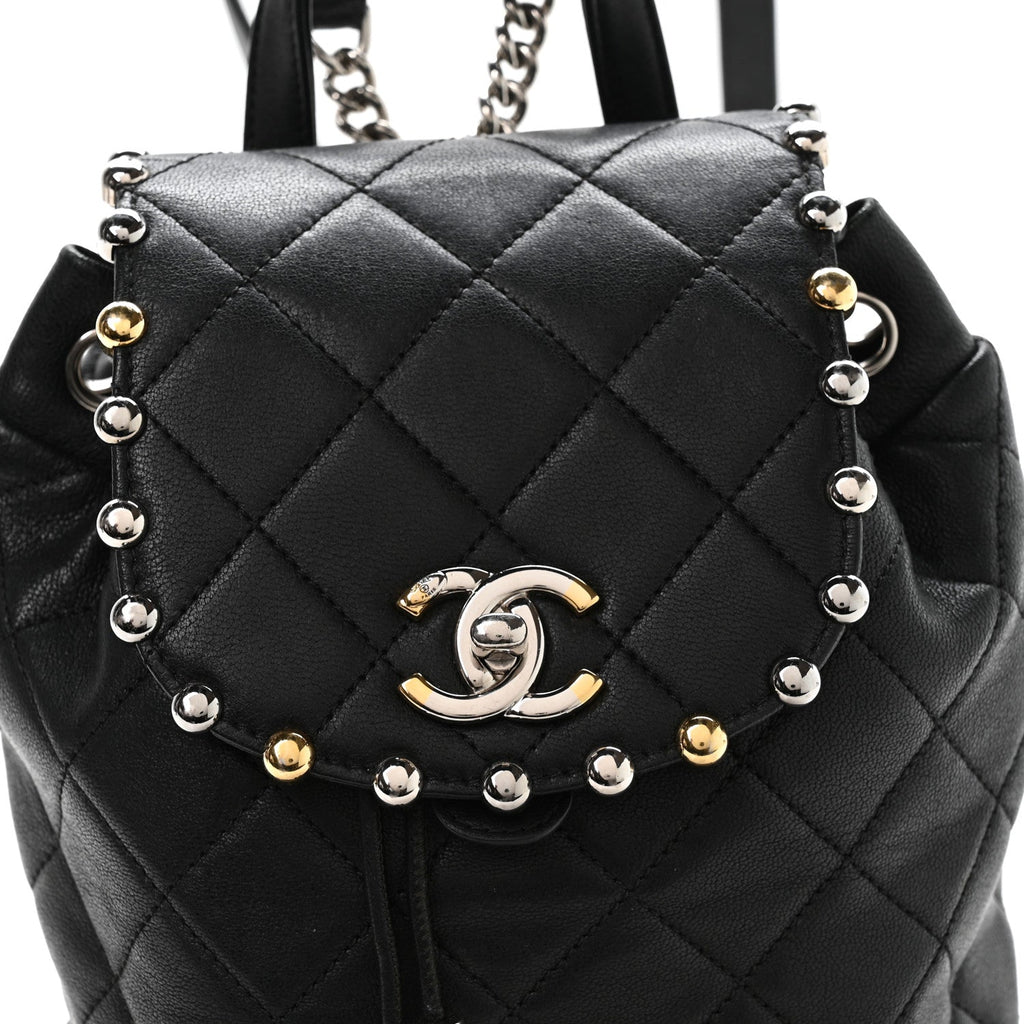 Lambskin Quilted Metallic Bubble Backpack Black