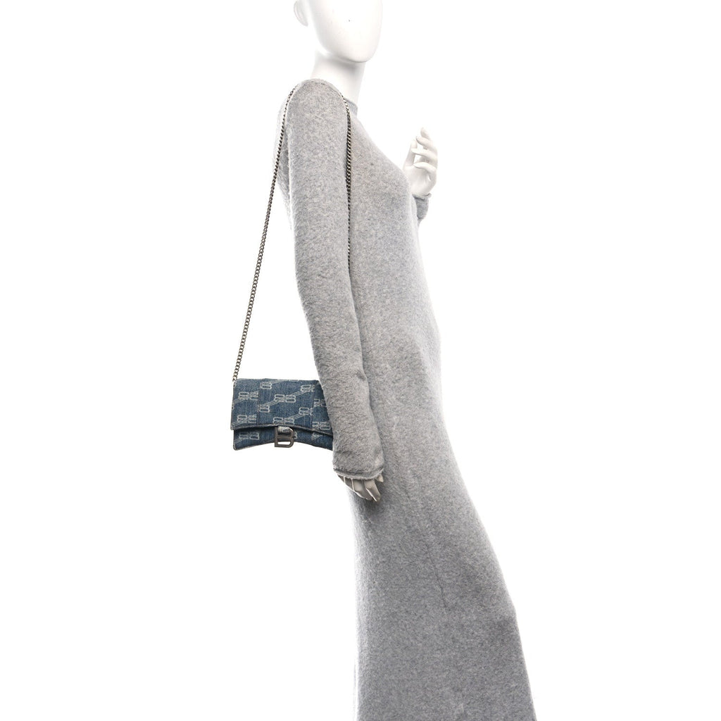 Denim BB Monogram Hourglass Chain Bag Blue