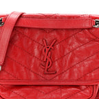 Crinkled Calfskin Matelasse Monogram Baby Niki Chain Satchel Rouge Eros