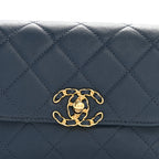 Lambskin Quilted Chain Infinity Waist Belt Bag Blue