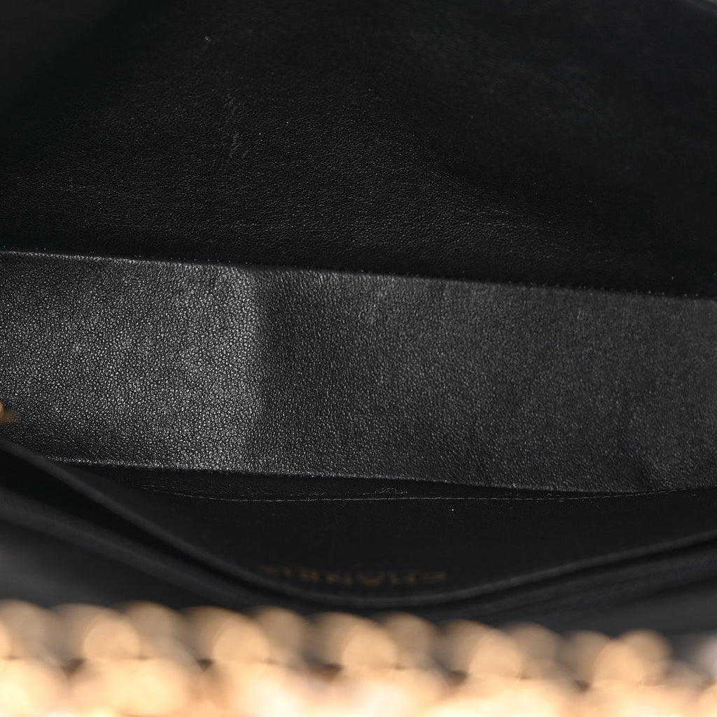 Lambskin Quilted Crystal Chocolate Bar Charm Flap Black
