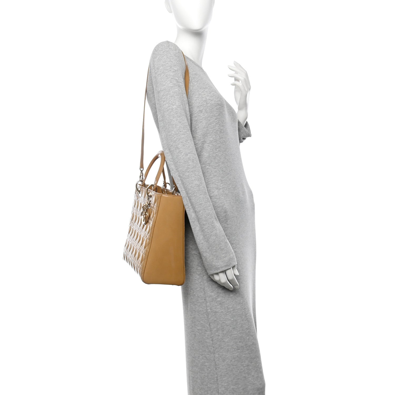Patent Cannage Large Lady Dior Dark Beige