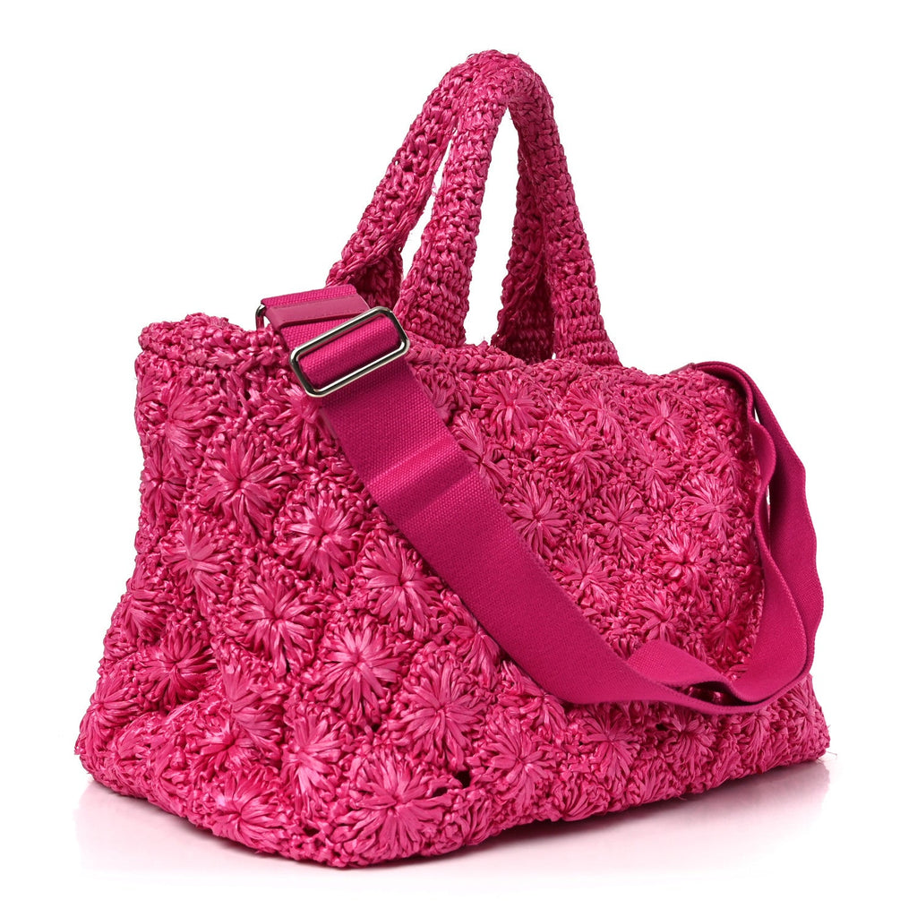 Raffia Crochet Tote Fuchsia