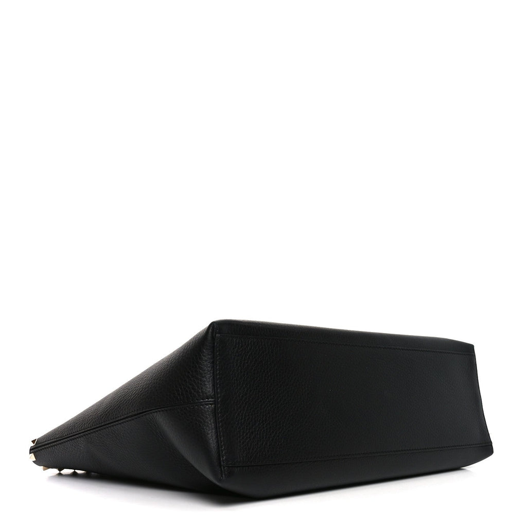 Grained Calfskin Rockstud Shoulder Tote Black