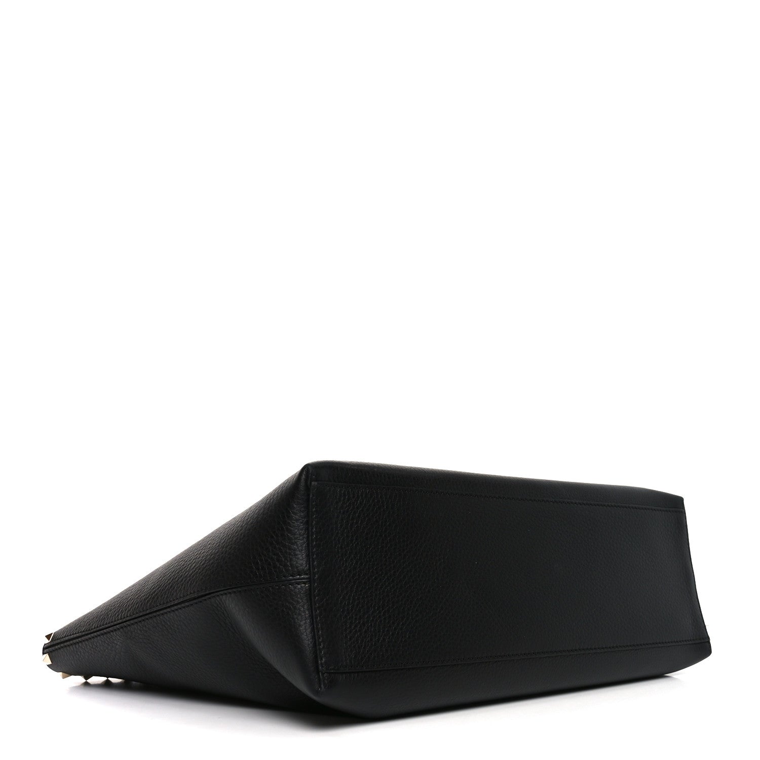 Grained Calfskin Rockstud Shoulder Tote Black