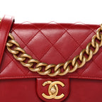 Iridescent Calfskin Quilted Small Straight Lined Flap Red