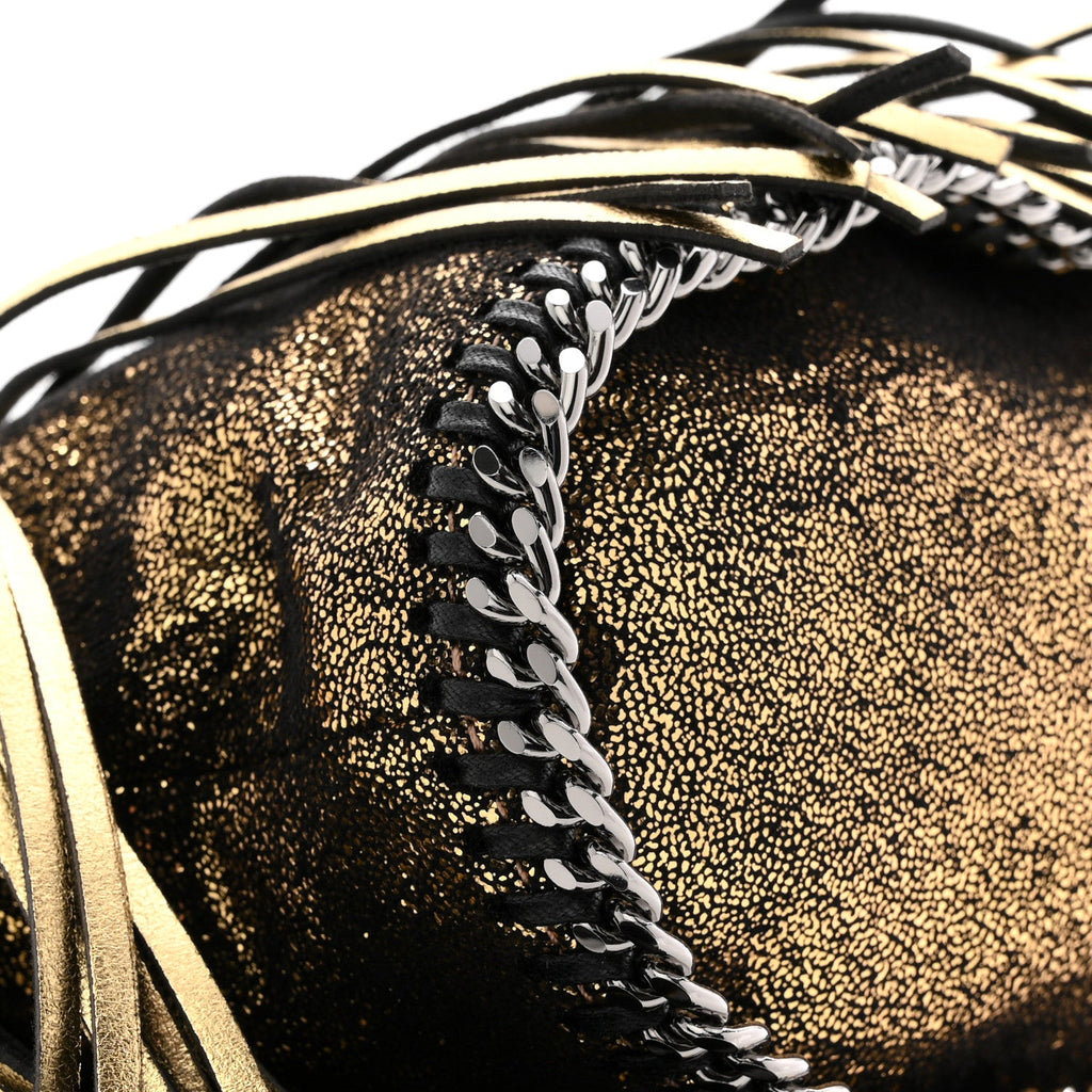 Metallic Shaggy Deer Fringe Falabella Bucket Bag Gold Black